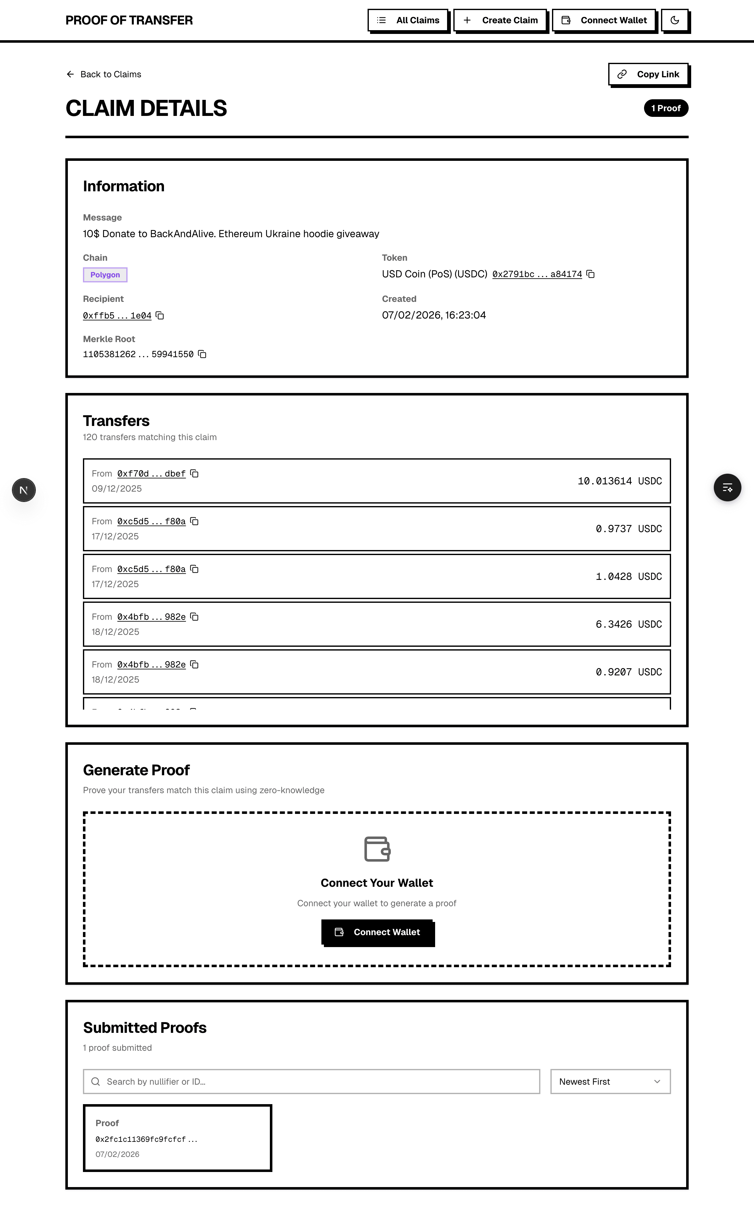 Claim details page